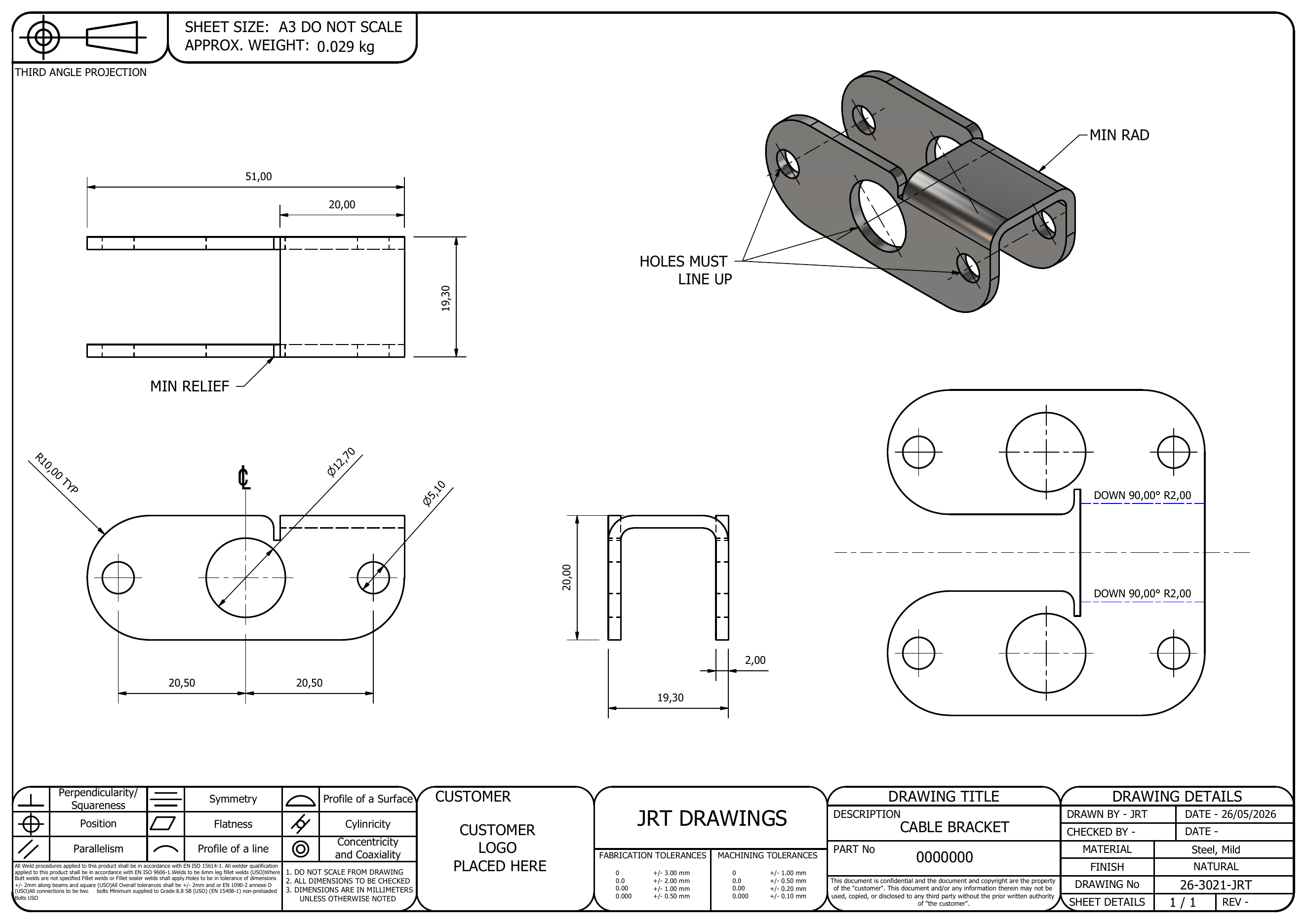 Complete uncropped Cable Bracket manufacturing drawing